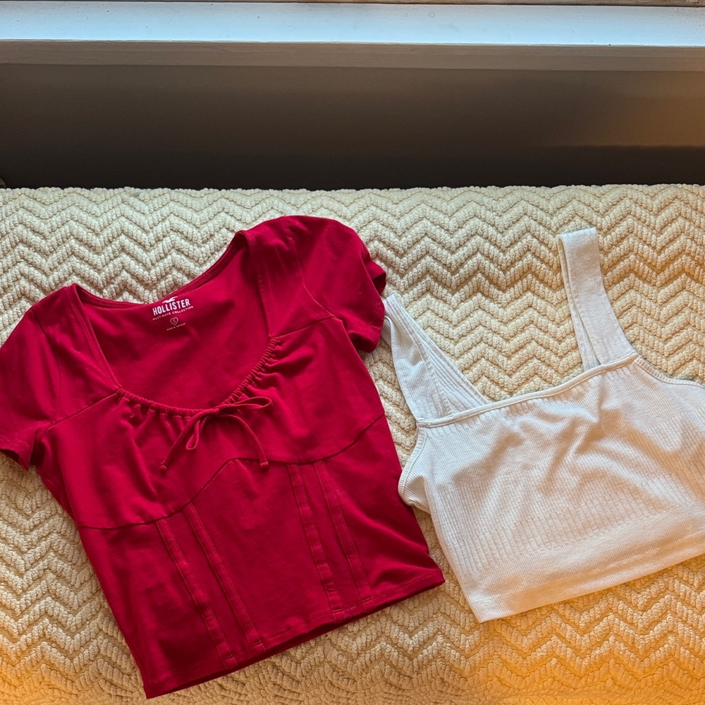 Hollister Red and White Crop Top Duo